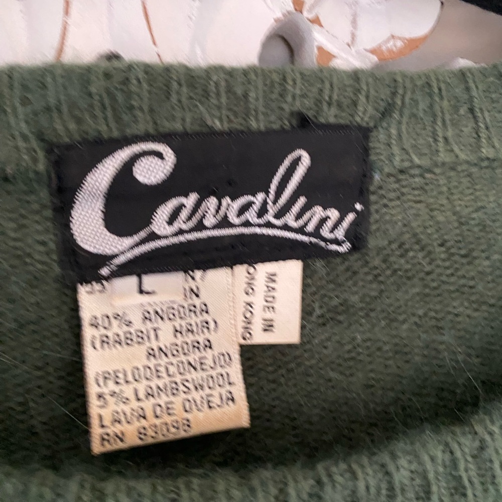 Cavalini VTG 90s Tunic Embellished Holiday Sweater Angora Lambs Wool Blend L - Picture 6 of 13